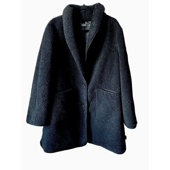 $240 New Lauren Ralph Lauren Shawl Collar Faux Shearling Coat in Black XL - Picture 5 of 6
